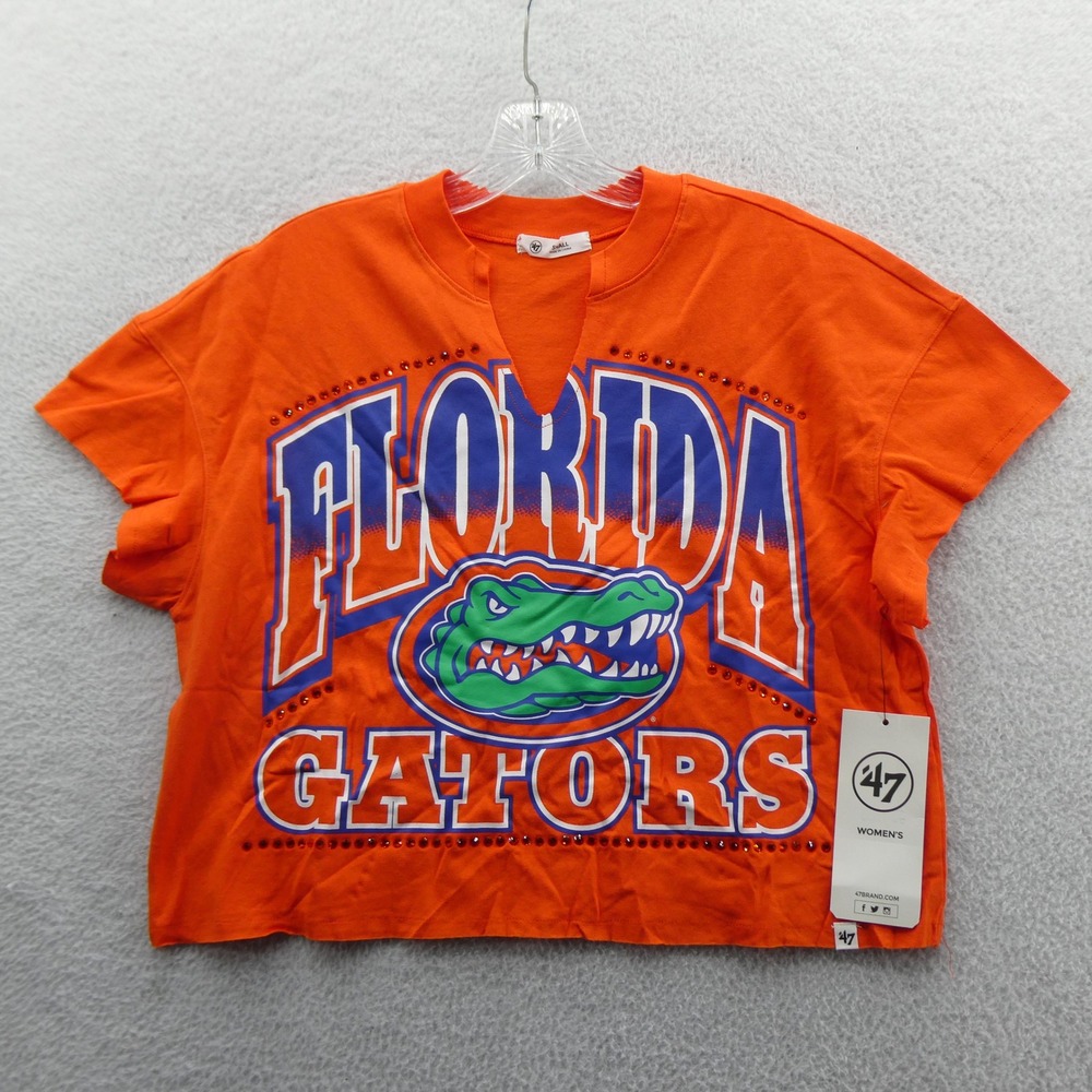 47 Brand Shirt Women Small Florida Gators Orange Rhinestone Cropped Cotton New